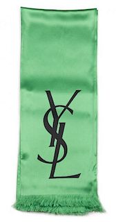 An Yves Saint Laurent Green Silk Oblong Scarf, 106".