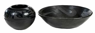 Two San Ildefonso Blackware Pieces