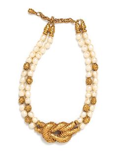 A Pearl and Goldtone Double Strand Necklace, 17".