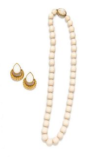 A White Bead Necklace Set, 26".
