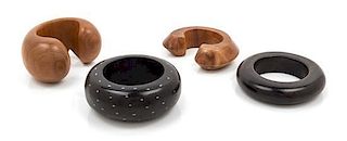 A Collection of Wood Bangle and Cuff Bracelets,
