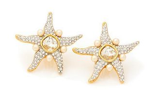 A Pair of Valentino Rhinestone and Faux Pearl Earclips,