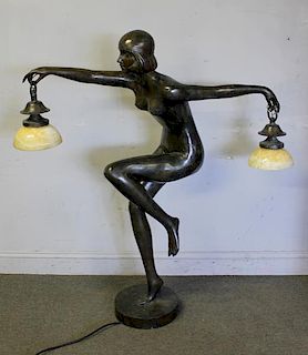 Large Bronze Sculpture / Lamp with Alabaster