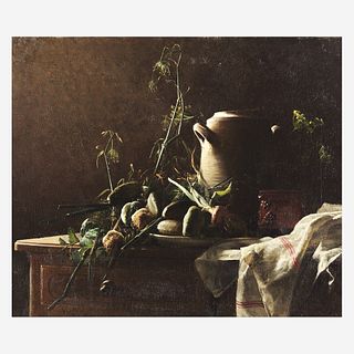 Robert Wylie (American, 1839–1877) Still Life with Leeks, Potatoes and Fennel on Commode Tabletop