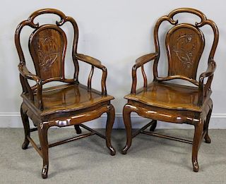 Pair of Antique Chinese Carved Rosewood Armchairs.