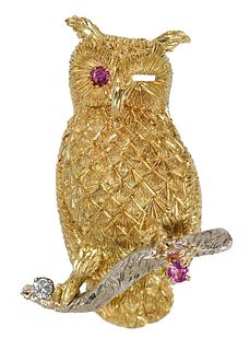 18kt. Gemstone Owl Brooch 