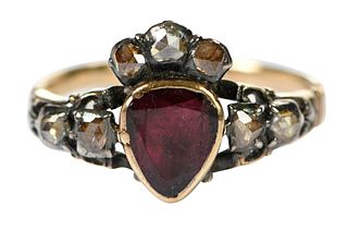 Georgian Silver Over Gold Gemstone Lover's Ring
