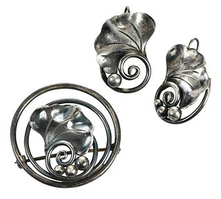 Georg Jensen USA Silver Brooch and Earring Set