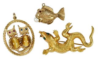 Three Pieces Gold Animal Jewelry 