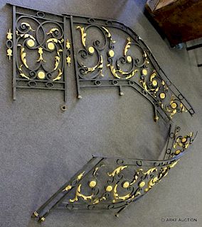 Wrought Iron and Gilt Decorated Stair Rail.
