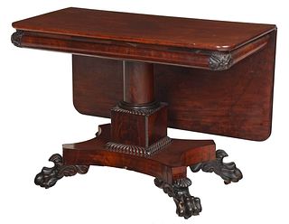 American Classical Figured Carved Mahogany Pedestal Table