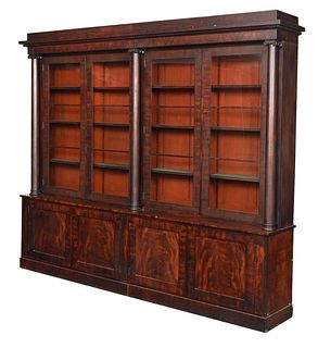 American Classical Figured Mahogany Breakfront Bookcase