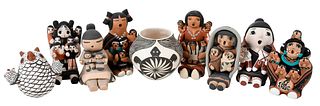 Nine Pieces Pueblo Polychrome Pottery
