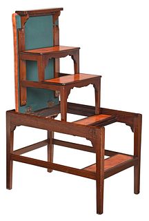 George III Mahogany and Leather Folding Library Steps