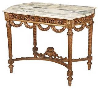 Louis XVI Style Carved and Gilt Marble Top Center Table