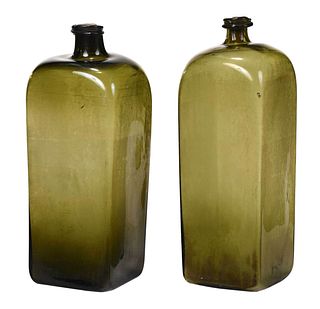 Two Oversized Olive Glass Case Gin Bottles