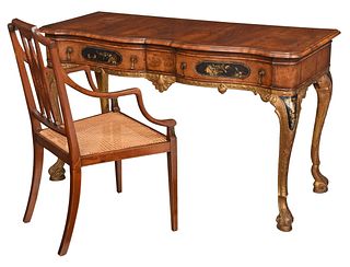 George I Style Parcel Gilt Desk, Adam Style Armchair