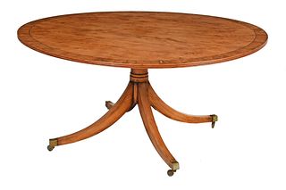 Regency Style Burlwood Pedestal Dining Table