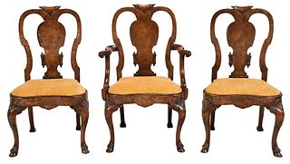 Set of Three George I Style Burl Walnut Dining Chairs