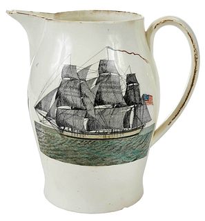 Liverpool Creamware Pitcher with American Ship