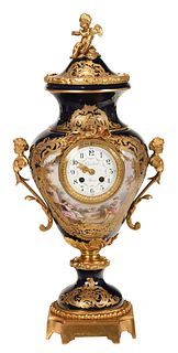 Sevres Bronze Mounted Porcelain Mantel Clock