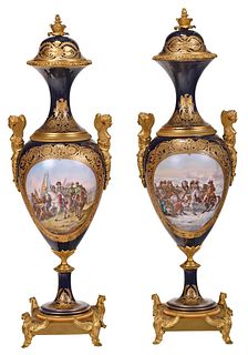 Pair of Sevres Napoleonic Covered Porcelain Urns