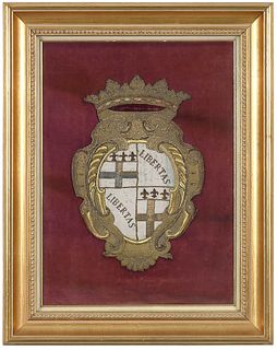Framed Italian Embroidered Coat of Arms
