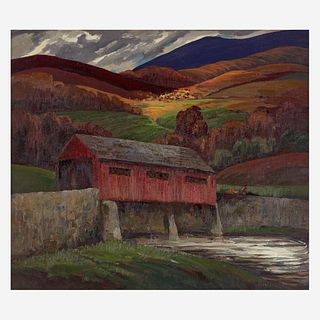 Susan Gertrude Schell (American, 1891-1970) Covered Bridge in Fall Landscape