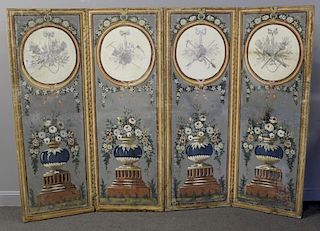 4 Panel Decorative Painted Screen with Canvas
