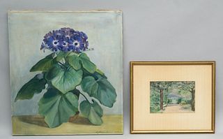 Lot of Two Paintings, Still Life and Landscape