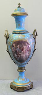 Large Reproduction Bronze Mounted Sevres Style Urn