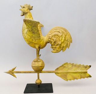 Full-Bodied Copper Crowing Weathervane in Yellow
