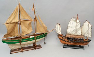 2 Models of a Clipper Ship and a Chinese Junk Boat