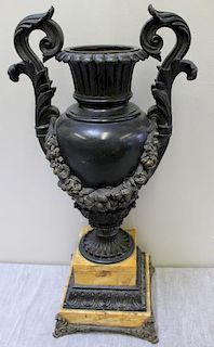 Patinated & Wreath Decorated Bronze Urn on