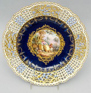 19th Century Reticulated Meissen Genre Scene Plate
