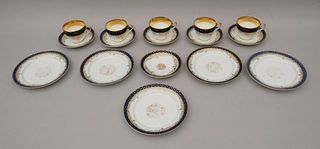 Set Old English Cobalt Blue & Gold Cups & Plates