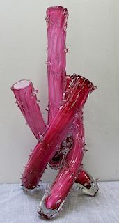 Cranberry Glass Thorn / Branch Form Vase.