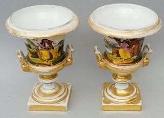 Pair of Old Paris Landscape Porcelain Urns