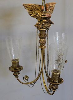 Antique Giltwood Eagle Form Chandelier with Etched