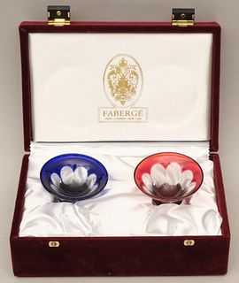 Pair of Faberge Crystal Salts in Fitted Case