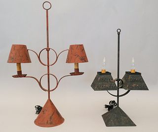 2 Jerry Martin Style Painted Tin Adjustable Lamps