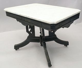 Eastlake Style Ebonized Low Marble Top Side Table