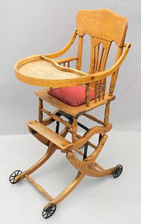 Antique Golden Oak Transforming High Chair