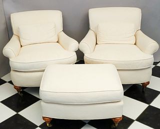 Pair White Armchairs w/Hassock by Grange