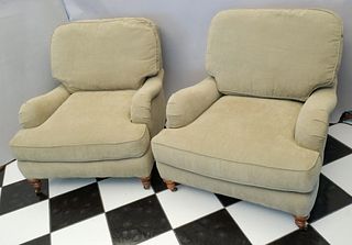 Pair of Green Upholstered Lee Industries Armchairs