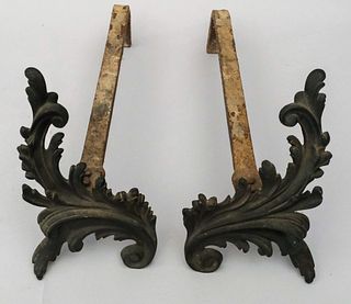 Pair French Iron Rococo Style Fire Dogs