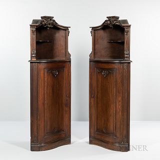 Pair of Baroque Oak Corner Cabinets
