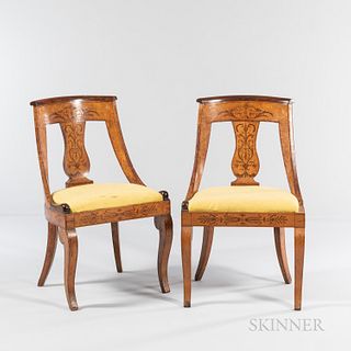 Pair of Biedermeier Fruitwood Side Chairs