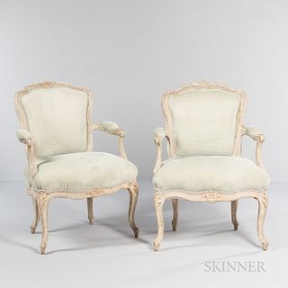 Pair of Louis XVI Painted Open Armchairs