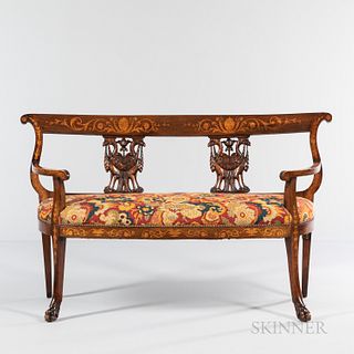 Marquetry Inlaid Fruitwood Settee
